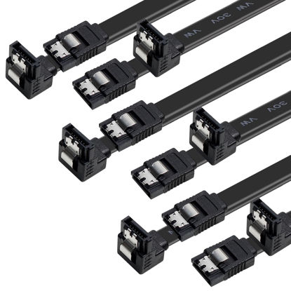 Picture of BENFEI SATA Cable III, 6 Pack SATA Cable III 6Gbps 90 Degree Right Angle with Locking Latch 18 Inch for SATA HDD, SSD, CD Driver, CD Writer - Black