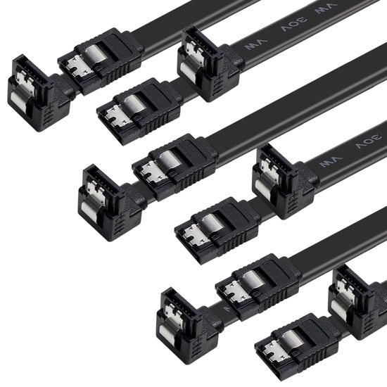 Picture of BENFEI SATA Cable III, 6 Pack SATA Cable III 6Gbps 90 Degree Right Angle with Locking Latch 18 Inch for SATA HDD, SSD, CD Driver, CD Writer - Black
