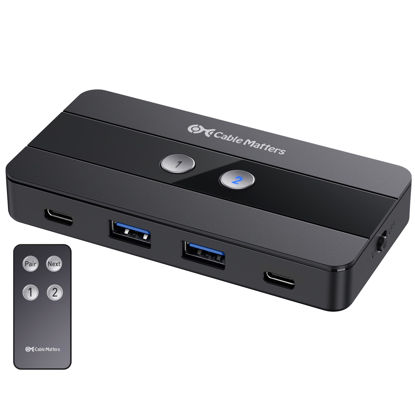 Picture of Cable Matters 10Gbps 4-Port USB and USB C Switch for 2 Computers with USB-C, Includes Remote Control, Data Only, No Video Support, No Host Charging, Share 2X USB-A and 2X USB-C Peripherals