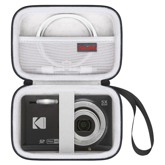 Picture of Elonbo Camera Carrying Case for KODAK PIXPRO FZ55 / FZ53 / FZ45 / FZ43 16MP Digital Camera, Vlogging Camera Storage Holder Trave Bag, Mesh Bag Fits Batteries, Cable, Memory Card, Card Reader, Black