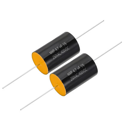 Picture of PATIKIL 4.7uF 250AC/400DC V Frequency Divider Capacitor, 2 Pcs Axial Audio Speaker Crossover Step-Less Film Capacitor MKP Capacitor for Audio Equipment Appliances, Black