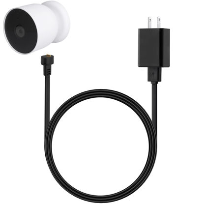 Picture of wochel Power Adapter Compatible with Google Nest Cam Outdoor or Indoor, Battery - 6.5ft/2m Weatherproof Outdoor Charger Cable Power Your Nest Cam (Battery) Continuously- Black