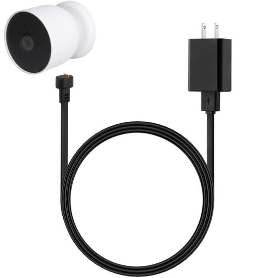 Picture of wochel Power Adapter Compatible with Google Nest Cam Outdoor or Indoor, Battery - 6.5ft/2m Weatherproof Outdoor Charger Cable Power Your Nest Cam (Battery) Continuously- Black