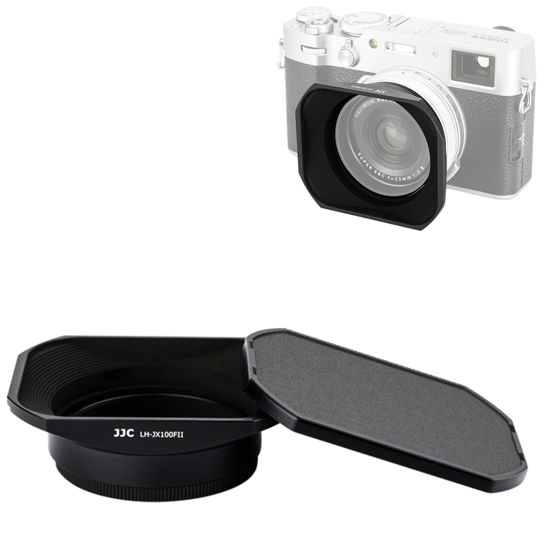 Picture of Metal Square Lens Hood with Lens Cap Protector & 49mm Thread Filter Adapter Ring for Fujifilm X100VI X100V X100F X100T X100S X100 X70 Camera Replaces Fuji LH-X100 Lens Hood & AR-X100 Adapter Black