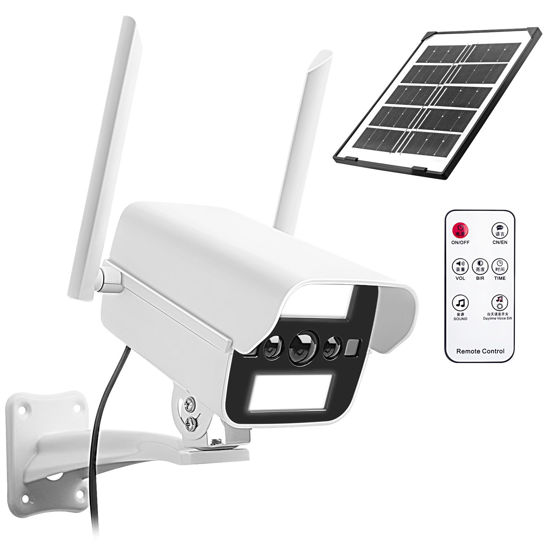 Picture of onovatpol Fake Camera with Motion Sensor Light&Doorbell, Fake Security Camera as Solar Street Light, Dummy Security Camera&Store Welcome Buzzer Monitor for Outdoor (Solar+Battery)