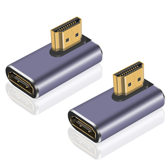 Picture of Poyiccot HDMI 90 Degree Adapter 8k, Right Angle HDMI 2.1 Adapter, 48Gbps HDMI Male to Female Adapter Extender Connector Supports 8K@60Hz, 4K@120Hz, 3D HDR for Laptop,DVD,TV, Monitors,PS5 (2Pack)