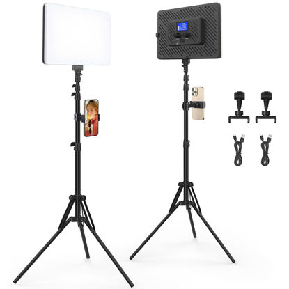 Picture of Led Video Light Panel Kit with Stand, Kmasic 2 Pack Photography Panel Light Built-in 8000mAh & LCD Display, 20W Soft Light 2200Lux 2500K-8500K Studio Light for Video Recording Game Live Streaming Film
