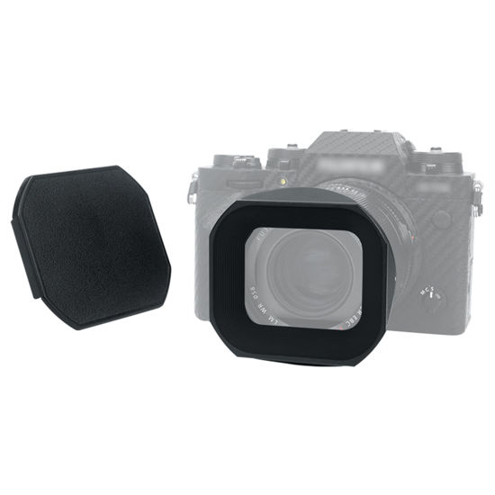 Picture of JJC Metal Square Lens Hood for Fujifilm Fuji Fujinon XF 23mm F1.4 R LM WR & XF 33mm F1.4 R LM WR Lens Replaces Fuji LH-XF23 II/LH-XF23-2 Lens Hood with a Hood Cap on X-T4 X-T3 X-Pro3 X-Pro2 Camera