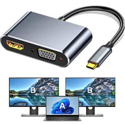 Picture of AKWOR USB C to HDMI+VGA Adapter for Dual Monitor, USB C to VGA USB-C Thunderbolt 3/4 to HDMI Adapter 2 in 1, 4K UHD Display Video Converter Compatible with MacBook, XPS, ASUS, iPhone 16/15, More