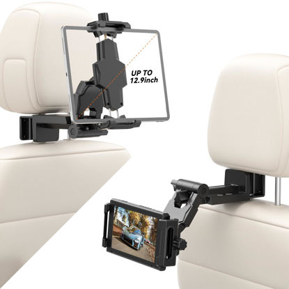 Picture of KDD Car Headrest Tablet Holder Mount, 360°Adjustable iPad Stand for Car Back Seat and Desk, Road Travel Essentials Accessory Compatible with iPad Pro,Air, Switch, Galaxy, 4.7-12.9" Phone and Tablet