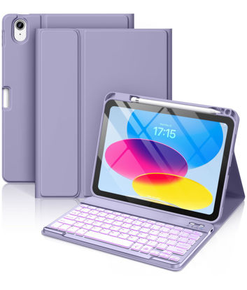 Picture of Hamile for iPad 10th Generation Case with Keyboard 10.9 Inch - 7 Colors Backlit Wireless Detachable Folio Keyboard Cover with Pencil Holder for New iPad 10th Gen 2022 (Lavender)