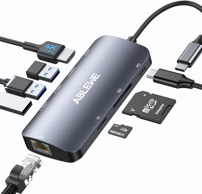 Picture of ABLEWE USB C Hub Ethernet, 8 in 1 Multiport USB C to HDMI Adapter 4K@60Hz,1000Mbps, 100W PD, SD/TF Card Reader, 3 USB 3.0 Ports, Docking Station Compatible for MacBook, Tablet, Phone, Type C Devices