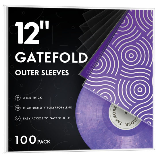 Picture of TAKMORK Gatefold Record Albums Outer Sleeves: Plastic Record Sleeves for 12-inch Vinyl Storage 3 Mil Thick Clear Album Cover Protectors, 100pcs