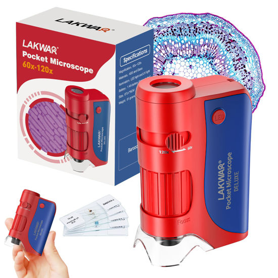 Picture of 60x-120x Mini Pocket Microscope for Kids Adults, Portable Handheld Microscope with Microscope Slides, Miniscope Portable Microscope for Kids Little Scientist Students School Minilabsters Education