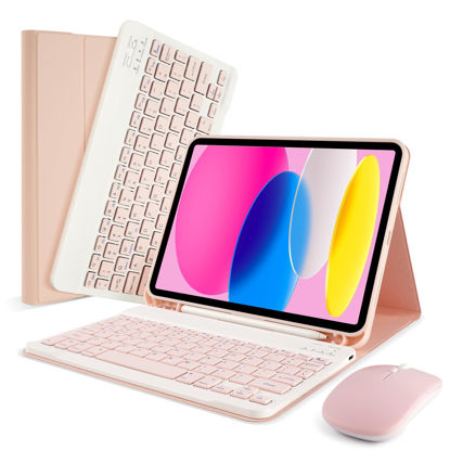 Picture of SOPPY Keyboard Case for iPad 10th Generation & Mouse for New iPad 10th Generation 10.9in 2022 (A2696/A2757/A2777), Detachable Wireless Keyboard Case, Slim Keyboard Cover, Built-in Pen Holder, Pink