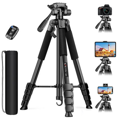 Picture of 68" Camera Tripod Stand, Tablet Tripod for iPhone iPad with Remote & 2 in 1 Mount, Adjustable Phone Tripod Stand for Video Recording Travel Photo Vlog Photography, Compatible with Canon Nikon ipad