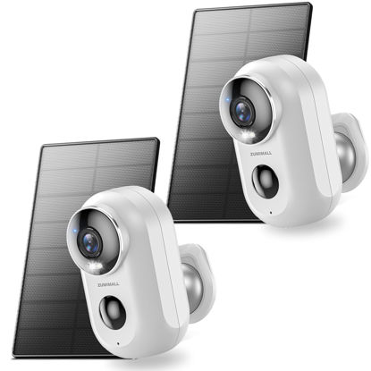 Picture of ZUMIMALL Solar Security Cameras Wireless Outdoor, 2Packs, Solar Camera Outdoor Wireless, 2.4G WiFi Battery Camera, 3MP Color Night Vision, Magnetic Mount, Siren,PIR/AI Analyse, IP66, Cloud, Alexa