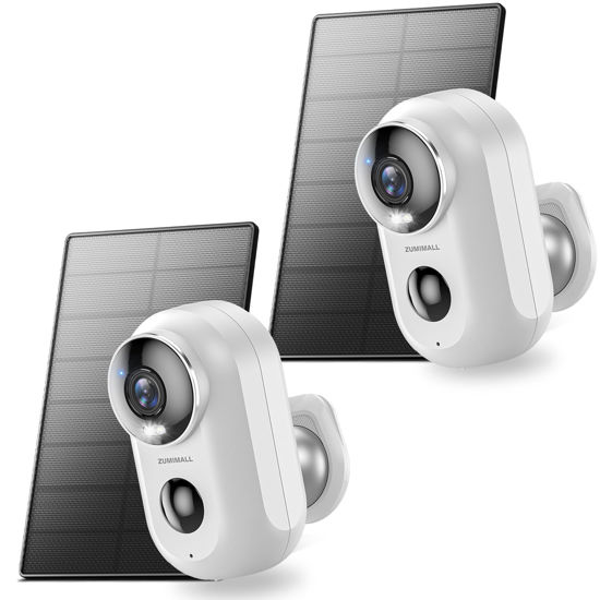 Picture of ZUMIMALL Solar Security Cameras Wireless Outdoor, 2Packs, Solar Camera Outdoor Wireless, 2.4G WiFi Battery Camera, 3MP Color Night Vision, Magnetic Mount, Siren,PIR/AI Analyse, IP66, Cloud, Alexa