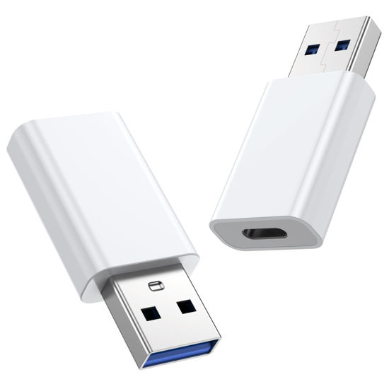 Picture of USB to USB C Adapter 2 Pack, USB-C Female to USB Male Adapter,OTG Charger Converter Compatible for Apple Watch Ultra iWatch/iPhone/Pro Max Plus/Airpods/iPad 9 10 Air 5 Mini 6/Car/Samsung