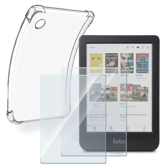 Picture of HUADU eBook-Reader Screen Protector (2+1Pack) Compatible for Kobo Clara BW/Clara Colour/Clara 2E, Tempered Glass Film Anti-Scratch High Definition and Soft Clear TPU Protective Case