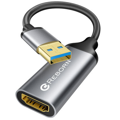 Picture of Reborn USB to HDMI Adapter, USB 3.0/2.0 to HDMI Multi-Display Cable, 1080P@60Hz USB-A 3.0 Male to HDMI Female Converter Suitable for Windows XP/7/8/10/11 - BIOS Interface Out of Use