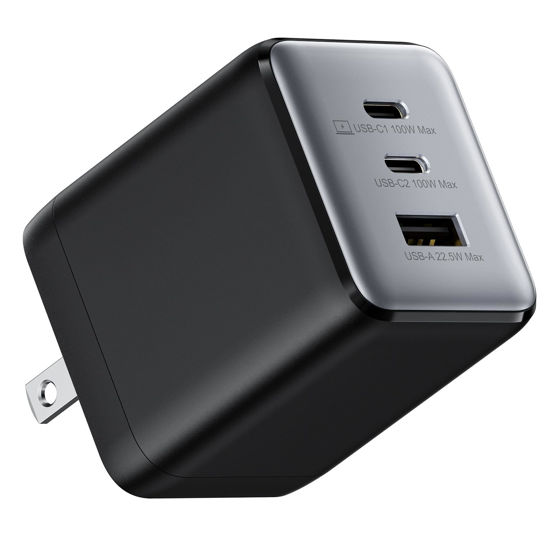 Picture of wegear USB C Charger Block, 100W Fast GaN Charger, 3-Port Compact Foldable USB Wall Charger for MacBook Pro/Air, Dell XPS,iPad Pro,iPhone Series,Galaxy S24/S23, Note 20/10+