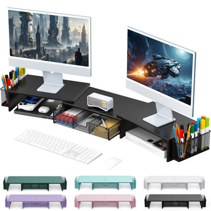 Picture of gianotter Dual Monitor Stand Riser, Desk Organizer With Drawer and 2 Pen Holders, Desk Accessories & Workspace Organizers, Laptop Stand, Office Decor Essentials, Balck