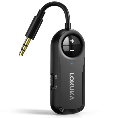 Picture of LOKUKA Bluetooth 5.3 Transmitter Receiver, 2-in-1 3.5mm Aux Audio Wireless Transmitter for Airplane, TV, PC, Gym, Tablets, PS4, Bluetooth Audio Receiver for Car, Headphones, Speaker, Amp - Black