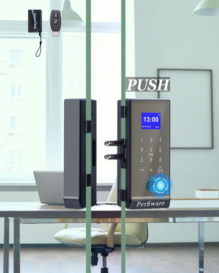 Picture of Smart Glass Door Lock,Perfiware 4in1 Biometric Fingerprint Glass Door Locks LG2315,2024 Drill-Free Keyless Entry Upgraded Door Locks,Great for Office,Home,Hotel,Apartment