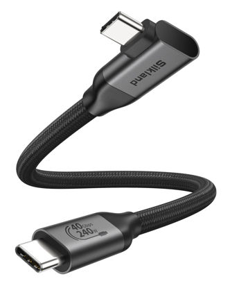 Picture of Silkland Short USB 4 Cable for Thunderbolt 4 Cable 1FT Right Angle 90 Degree, 40Gbps Data Transfer, 8K/5K/4K@60Hz Monitor Cable, 240W Fast Charging Compatible for MacBook, iPhone 16, iPad, Docking SSD