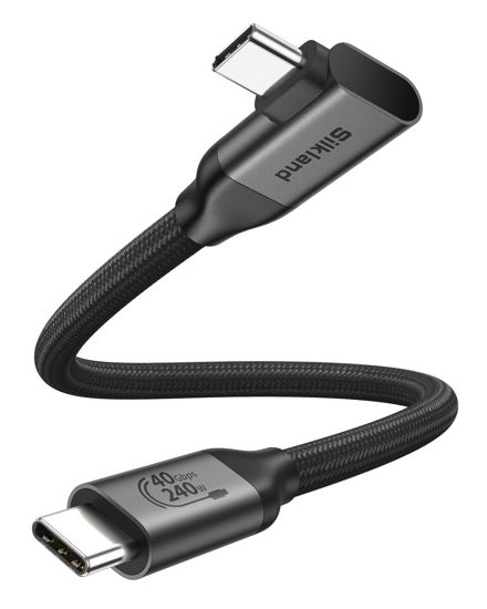 Picture of Silkland Short USB 4 Cable for Thunderbolt 4 Cable 1FT Right Angle 90 Degree, 40Gbps Data Transfer, 8K/5K/4K@60Hz Monitor Cable, 240W Fast Charging Compatible for MacBook, iPhone 16, iPad, Docking SSD