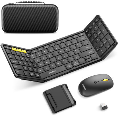 Picture of Foldable Keyboard and Mouse, Samsers Folding Bluetooth Keyboard Mouse Combo, 2.4G + BT5.0 x 2, Full-Size Portable Travel Keyboard & USB-C Rechargeable Wireless Mouse for iOS Android Windows Mac OS