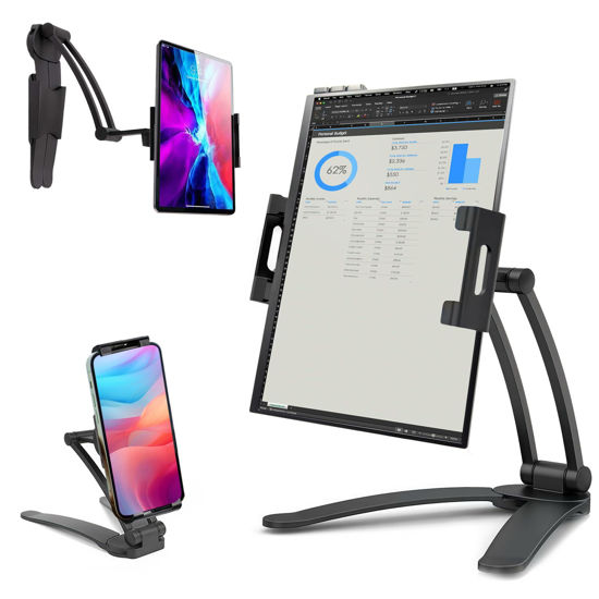 Picture of Kado Portable Monitor Stand Aluminum Alloy, Tablet Holder Phone Clamp for Display Phone, Wall Mount 3M Cubical Mount for Portable Monitor, Kitchen Cabinet Tablet Holder for iPad Surface Pro