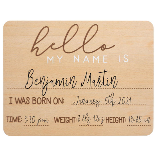Picture of Pearhead Baby Welcome Sign, Gender-Neutral Hello Baby Arrival Photo Prop, Hospital Birth Announcement, Newborn Birth Stats Board Photo Prop, 8.25" x 11", Wood
