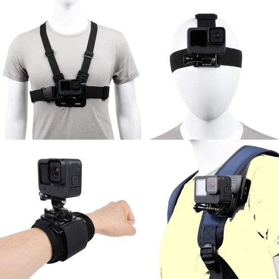 Picture of Accessories Kit Quick Release Head Strap Mount + Chest Mount Harness + Backpack Clip Holder + 360°Rotating Wrist Strap for Gopros Heros 12/11/10/9/8/Max/7/6/5 Insta360 One Camera and Smartphones