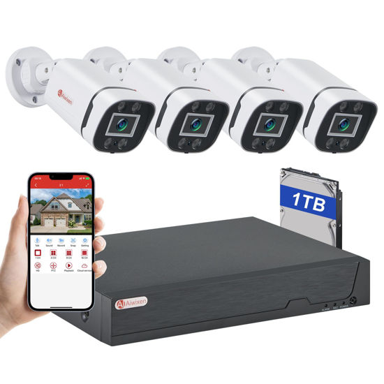 Picture of AIWIXEN 8CH H.265+ 3K Lite Wired CCTV Security Camera System with Human Vehicle Detection, 4X IP68 5MP Surveillance Camera for Indoor Outdoor, 1TB Hard Drive for 24-7 Recording, Remote Access