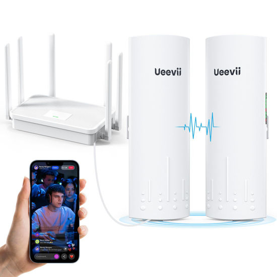 Picture of UeeVii CPE450 Wireless Bridge and WR3000K WiFi Router Kit, 5.8G 3KM Point to Point Wireless Bridge Outdoor to Shop Barn Garage Building Network Kit Solution, Outdoor WiFi Bridge(2PCS), Plug and Play