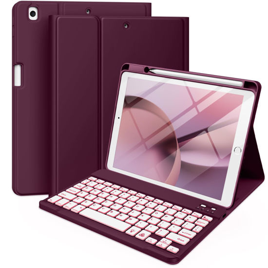 Picture of Hamile for iPad 9th Generation Case with Keyboard 10.2 Inch - Backlit Wireless Detachable Folio Keyboard Cover with Pencil Holder for iPad 8th Gen/7th Gen/iPad Pro 10.5"/iPad Air 3rd Gen (Raspberry)
