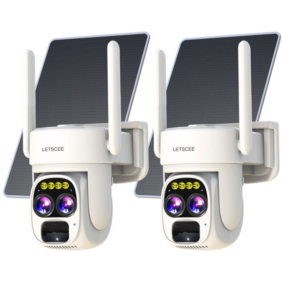 Picture of LETSCEE Cameras for Home Security Wireless Outdoor Solar,Alexa Security Camera Outside,360 PTZ Outside WiFi Camera Dual Lens 10x Zoom,Night Vision,2K,Water Proof, No Month Fee