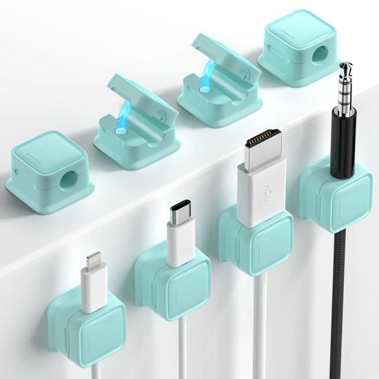 Picture of 8 Pack Magnetic Cord Organizer, Easy Secure Adhesive Cable Management, Wire Holder Keeper Organizer Management, Hide Or Organize Phone USB Charger Cable for Home,Office,Car,Desk,Nightstand-Blue
