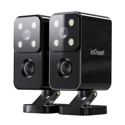 Picture of ieGeek Security Cameras Wireless Outdoor, Home Security Cameras Pan Rotating 180° Battery Powered WiFi Camera with 2K Color Night Vision, AI Motion Detection, 2-Way Audio, No Subscription,IP66,2-Pack