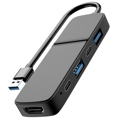 Picture of USB to HDMI Adapter, Eanetf Dual USB C USB A 3.0 Hub: 5 Ports with 2* USB-C and 2* USB-A and 1* HDMI Extend for TV,DVD Player,Projector,Monitor,Laptop,PS4,Flash Drive, HDD,Xbox, Printer etc - 5 in 1