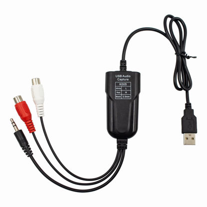Picture of USB Audio Capture Card Grabber for Window 10/11/8/7 / 2000/XP and Vista, Seven，Audio Grabber for Vinyl Cassette Tapes,MD, Phono to Digital MP3 Converter from 3.5mm and R/L Audio Connector