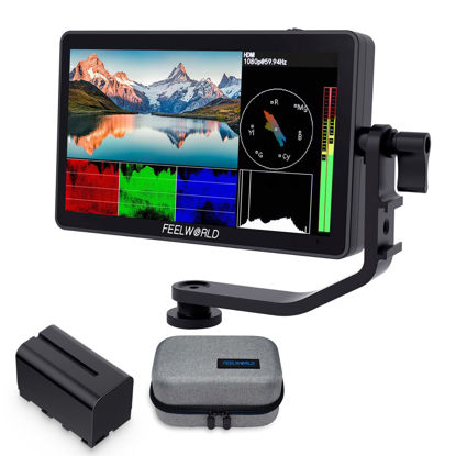 Picture of FEELWORLD F6 Plus V2 6 inch DSLR Camera Field Touch Screen Monitor with F750 Battery 4400mAh and Bag, Waveform HDR LUT 1920x1080 IPS Video Peaking Focus Assist 4K HDMI 8.4V DC in Out