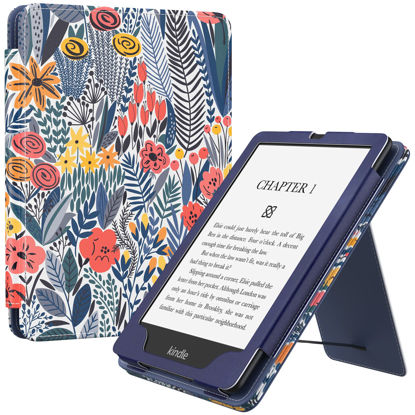 Picture of MoKo Case for 6.8" Kindle Paperwhite (11th Generation-2021) and Kindle Paperwhite Signature Edition, Slim PU Shell Cover Case with Auto-Wake/Sleep for Kindle Paperwhite 2021 E-Reader, Blue leaf flower