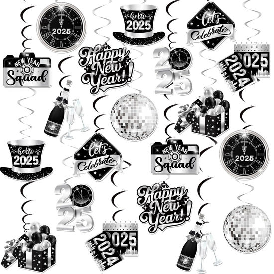 Picture of New Years Eve Party Supplies 2025 Silver Hanging Swirls, 40Pcs New Year Hanging Swirls New Years Silver Decorations 2025 Celing Swirls New Years Hanging Decorations for Silver New Years Decorations