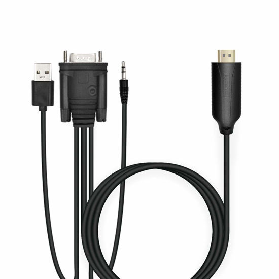 Picture of HDSUNWSTD 1.8m Male VGA to Male HDMI Converter Adapter cablewith 1080P HD Video Converter Cord with 3.5mm Audio Cable & USB Power Cable for Old PC to New TV/Monitor/Projector