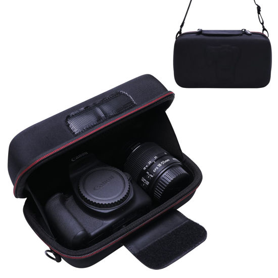 Picture of Camera Case for Canon EOS Rebel R100 / R50 / T7 / R5 / R6 Mark II / R7 / R8 / 90D / 5D Mark IV, Sony, Nikon DSLR SLR Camera, 18-55mm Lens, SD Card, Battery and Cable with Shoulder Strap, Black