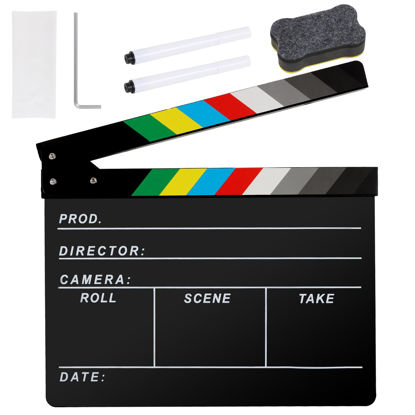 Picture of Ribvane Acrylic Movie Film Directors Clapboard, Photography Video TV Cut Action Scene Slate Clapper Board Props, Black