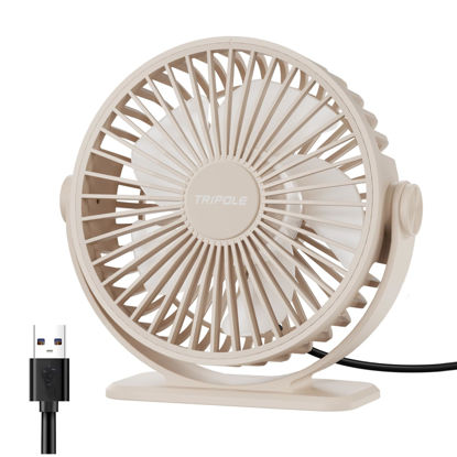 Picture of TriPole USB Desk Fan Small Portable Personal Fan, 3 Speeds Adjustable Strong Breeze Mini Electric Fan, 360° Rotation Quiet Plug In USB Fan for Desktop Bedroom Office Table Travel Cruise, Beige, 4.5in